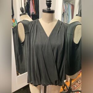 Philosophy Faux Wrap Black Sleeveless Top, High-Low Hem - Size Large